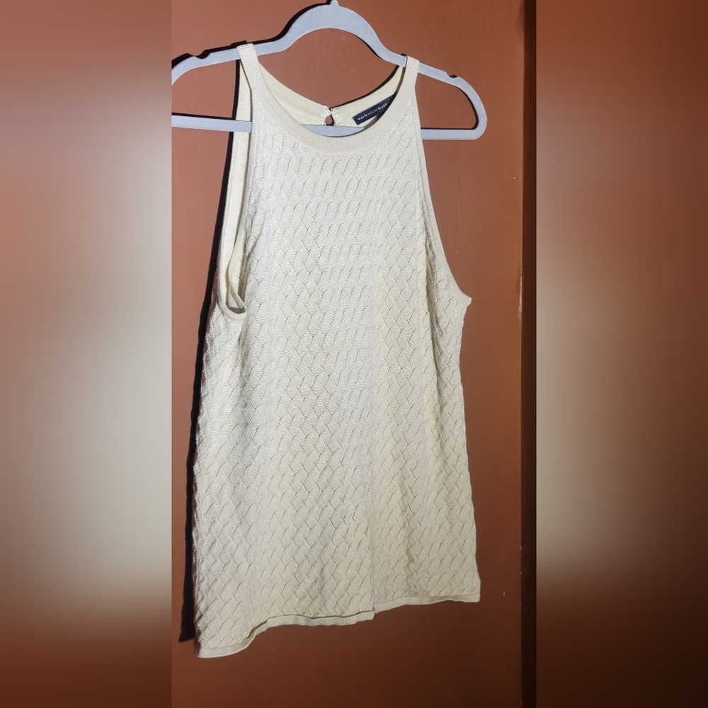 White House Black Market Cream Textured Tank Top
